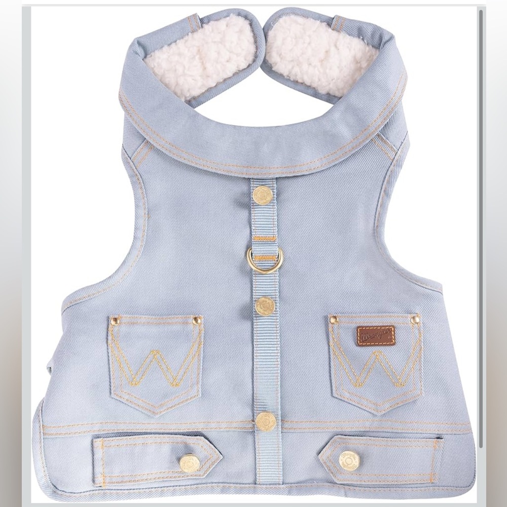 Wrangler Dog Pup Blue Denim Vest Harness Size Large (L) NWT